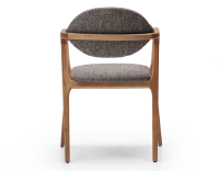 Designer armchair natural wood finish and brown mottled fabric Designer armchair natural wood finish and brown mottled fabric