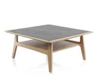 Table basse carrée en chêne et céramique avec bois teinte naturelle plateau céramique effet marbre noir 100x100 cm Table basse carrée en chêne et céramique avec bois teinte naturelle plateau céramique effet marbre noir 100x100 cm