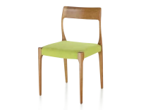Chaise scandivave bois teinte merisier assise tissu vert pomme