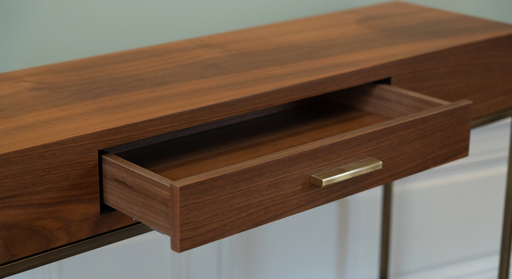 Console design en noyer massif et laiton véritable Console design en noyer massif et laiton véritable