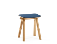 Upholstered oak stool H45 cm natural tint wood, navy blue fabric seat Upholstered oak stool H45 cm natural tint wood, navy blue fabric seat
