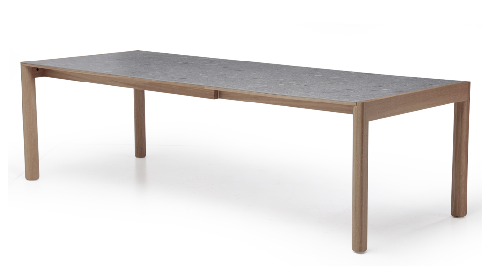 Table extensible 8 à 12 personnes en chêne et céramique allonges céramique bois teinte naturelle et céramique effet terrazzo gris 160x100 cm Table extensible 8 à 12 personnes en chêne et céramique allonges céramique bois teinte naturelle et céramique effet terrazzo gris 160x100 cm