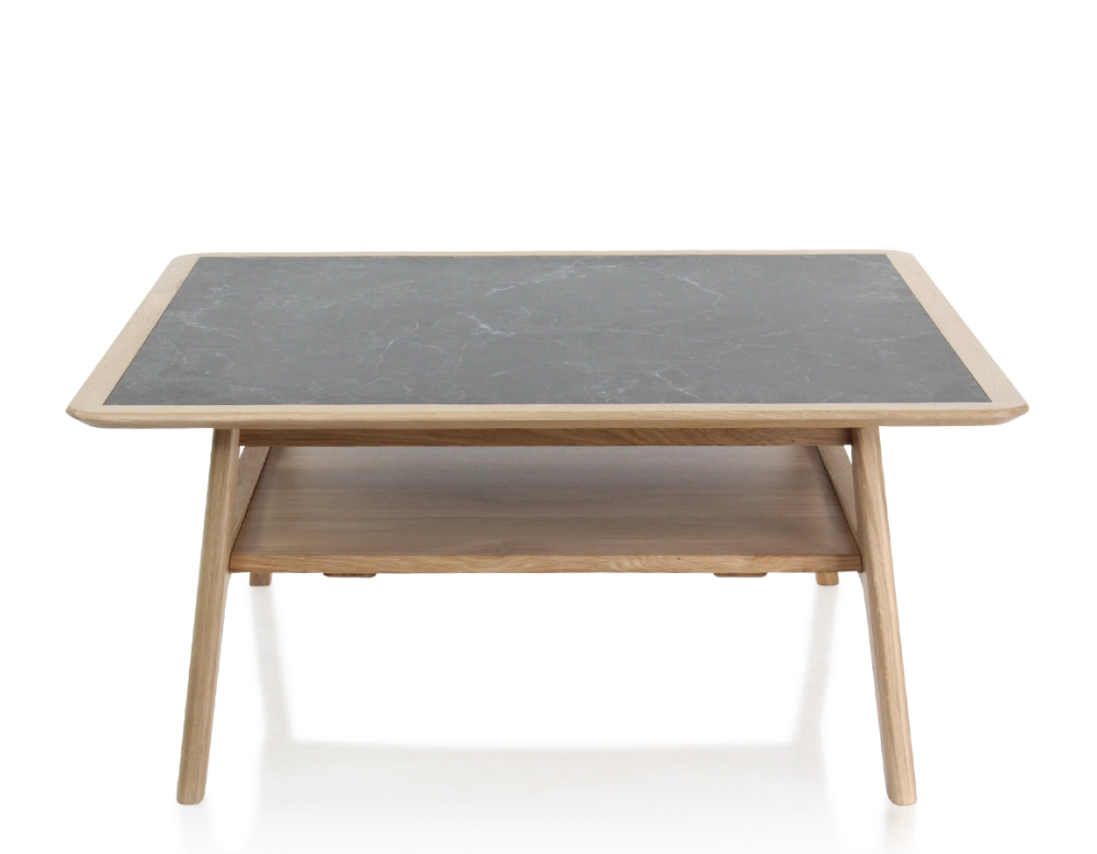 Table basse carrée en chêne et céramique avec bois teinte naturelle plateau céramique effet ardoise 100x100 cm Table basse carrée en chêne et céramique avec bois teinte naturelle plateau céramique effet ardoise 100x100 cm