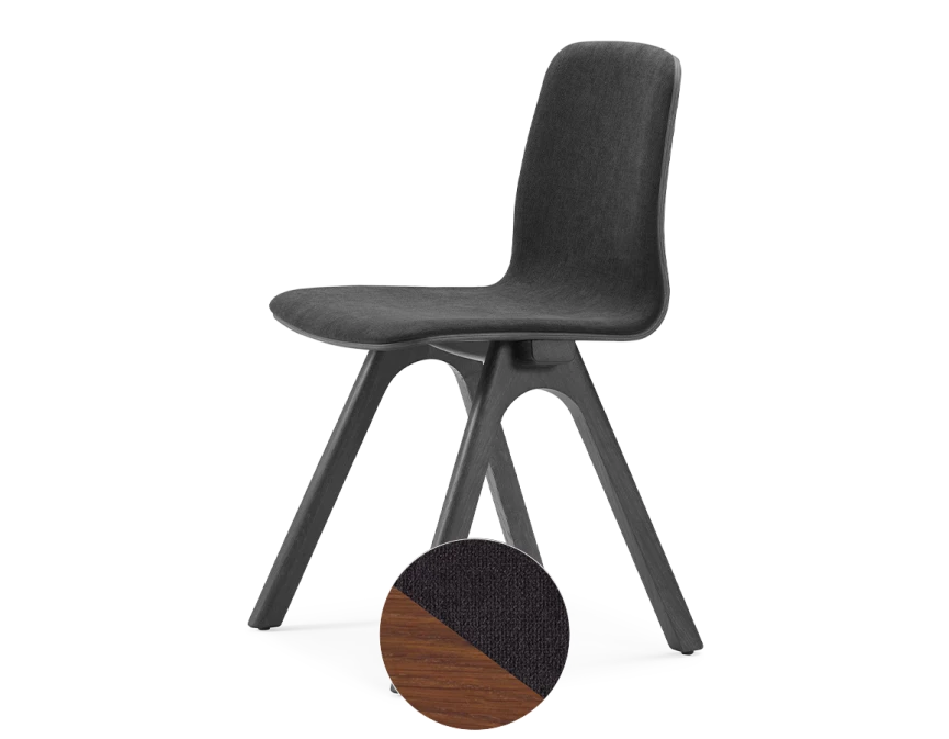 Chaise design en chêne tapissé bois teinte noyer assise tissu gris anthracite