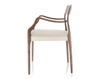 Chaise scandinave avec accoudoirs bois teinte marron foncé assise tissu chevron beige Chaise scandinave avec accoudoirs bois teinte marron foncé assise tissu chevron beige