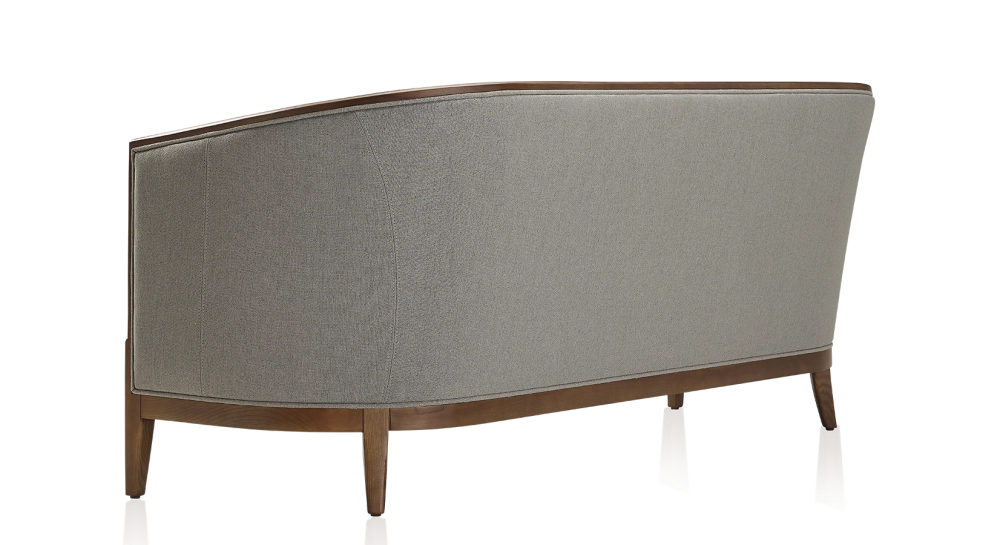 Canapé ancien 3 places bois teinte noyer et tissu gris clair Canapé ancien 3 places bois teinte noyer et tissu gris clair