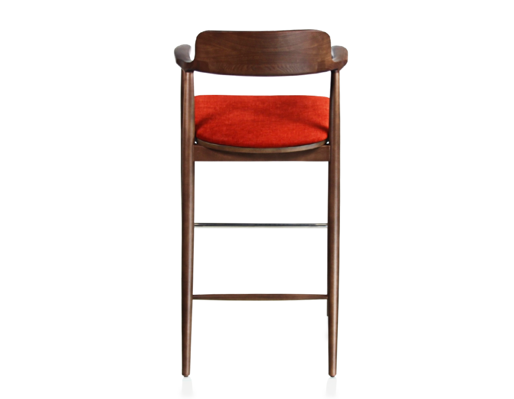 Bar stool h80 cm wood stained dark brown seat burnt orange fabric Bar stool h80 cm wood stained dark brown seat burnt orange fabric