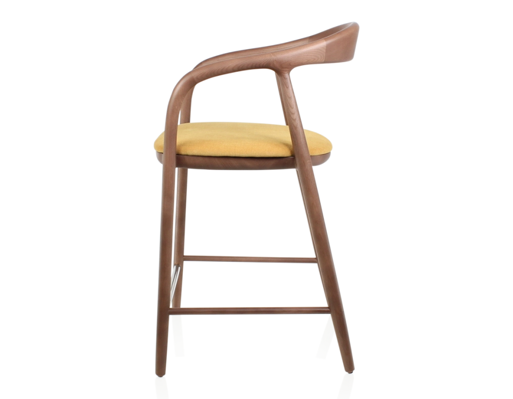 Bar stool H60 cm walnut-stained wood and yellow fabric Bar stool H60 cm walnut-stained wood and yellow fabric