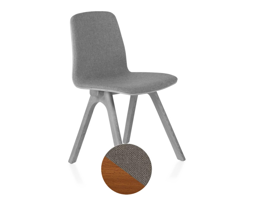 Chaise design en chêne tapissé bois teinte merisier assise tissu gris clair
