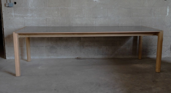 Extensible oak table for 8 to 12 people with slate effect ceramic top and anthracite tinted extensions 160x100 cm