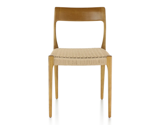 Chaise scandinave bois teinte merisier assise corde