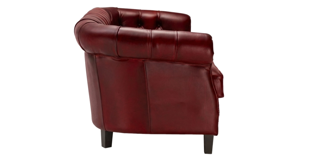 Sofá Chesterfield de piel 2 plazas rojo carmín reposabrazos con tachuelas