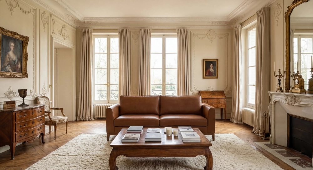 Canapé design 2,5 places cuir noisette