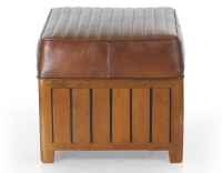 Pouf carré bois et cuir marron vintage Pouf carré bois et cuir marron vintage