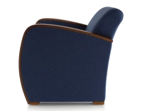 Fauteuil design bois teinte merisier et tissu bleu marine Fauteuil design bois teinte merisier et tissu bleu marine