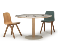 Table salle à manger ronde en chêne et céramique 4 à 6 personnes avec bois teinte naturelle et plateau céramique effet marbre blanc m3 110x110 Table salle à manger ronde en chêne et céramique 4 à 6 personnes avec bois teinte naturelle et plateau céramique effet marbre blanc m3 110x110