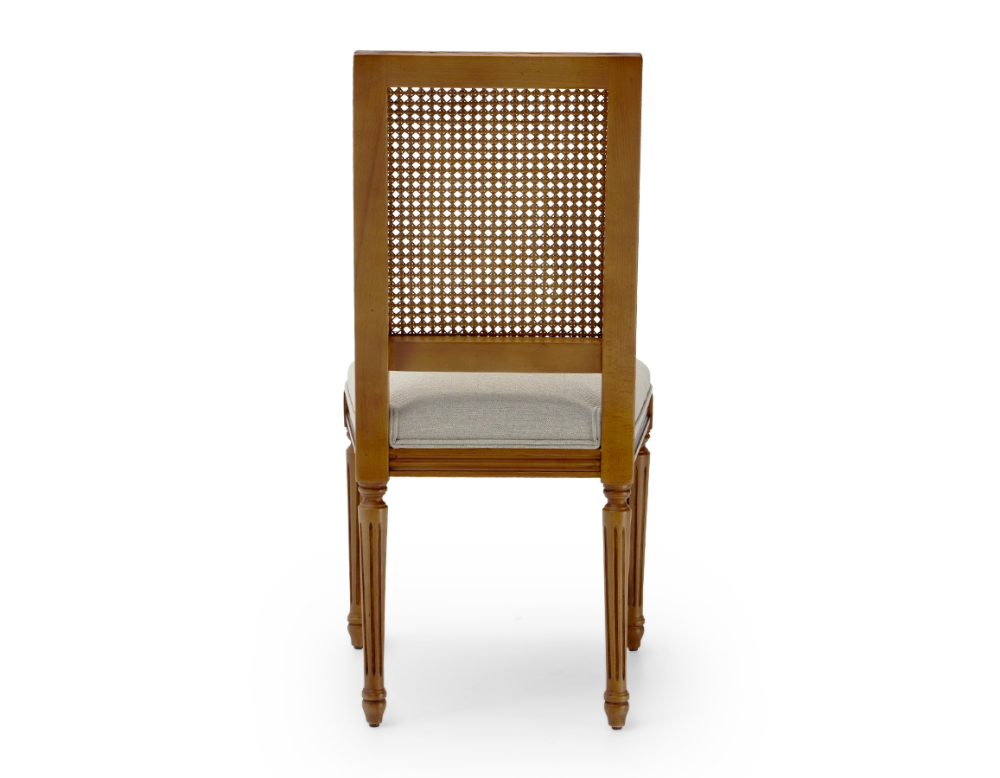 Chaise ancienne style Louis XVI dossier canné assise tissu beige naturel Chaise ancienne style Louis XVI dossier canné assise tissu beige naturel
