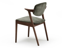 Scandinavian chair dark brown stained wood with forest green velvet seat. Scandinavian chair dark brown stained wood with forest green velvet seat.
