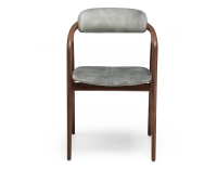 Chaise scandinave bois teinte noyer assise tissu velours gris bleu Chaise scandinave bois teinte noyer assise tissu velours gris bleu