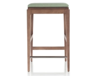 Tabouret de bar design H60 cm bois teinte noyer assise tissu vert sauge Tabouret de bar design H60 cm bois teinte noyer assise tissu vert sauge