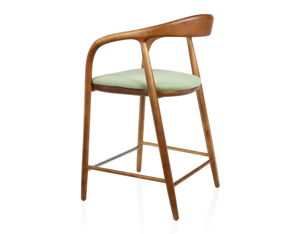 Tabouret de bar H60 cm bois teinte merisier et tissu vert Tabouret de bar H60 cm bois teinte merisier et tissu vert