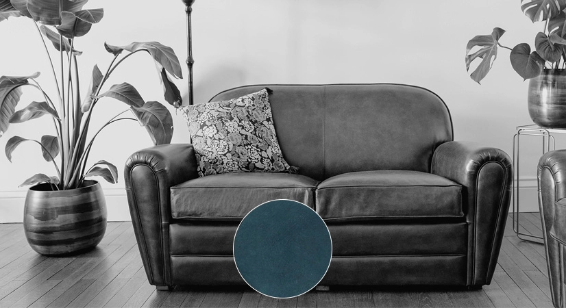 2 seater leather club sofa blue piped armrests 2 seater leather club sofa blue piped armrests
