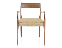 Chaise scandinave avec accoudoirs bois teinte noyer assise corde Chaise scandinave avec accoudoirs bois teinte noyer assise corde