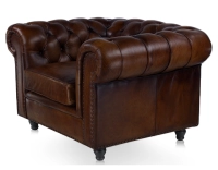 Fauteuil chesterfield cuir marron soutenu accoudoirs cloutés Fauteuil chesterfield cuir marron soutenu accoudoirs cloutés