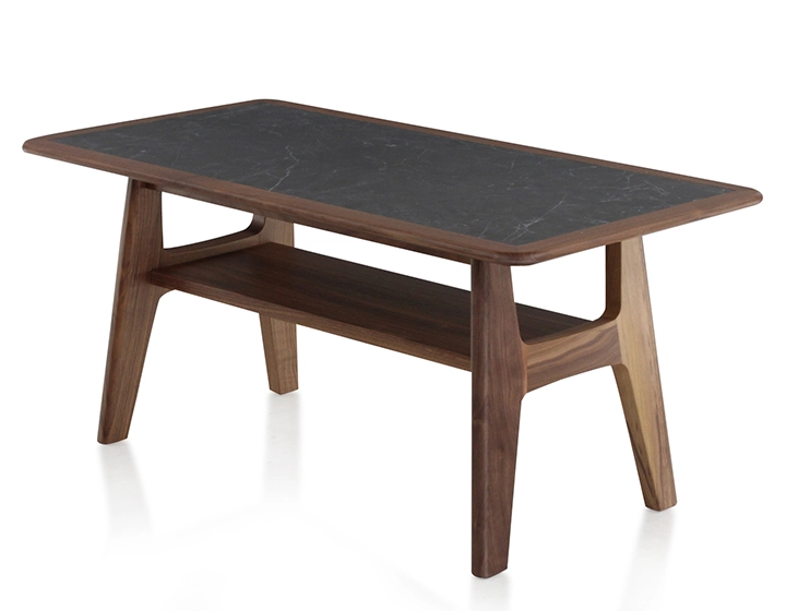 Table basse rectangulaire en noyer et céramique bois teinte naturelle plateau céramique effet ardoise 100x50 cm Table basse rectangulaire en noyer et céramique bois teinte naturelle plateau céramique effet ardoise 100x50 cm