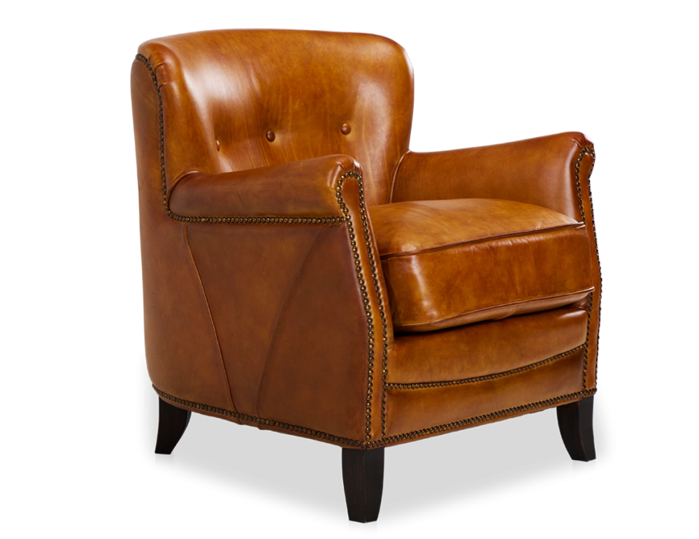 Fauteuil club cuir cognac accoudoirs cloutés Fauteuil club cuir cognac accoudoirs cloutés