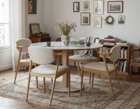 Chaise scandinave bois teinte naturelle assise tissu blanc cassé Chaise scandinave bois teinte naturelle assise tissu blanc cassé