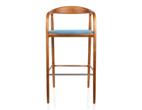 Tabouret de bar h80 cm teinte merisier assise tissu bleu jean bois teinte merisier et tissu bleu jean Tabouret de bar h80 cm teinte merisier assise tissu bleu jean bois teinte merisier et tissu bleu jean