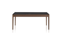 Table extensible 8 à 12 personnes en chêne et céramique allonges céramique avec bois teinte marron foncé et plateau et allonges céramique effet ardoise 180x100 cm
