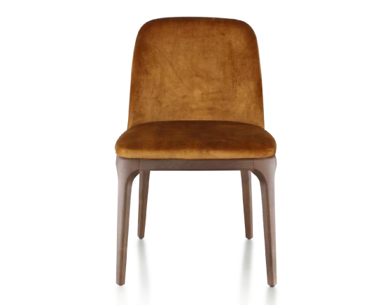 Chaise design bois teinte marron foncé et tissu velours bronze