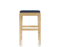 Tabouret de bar design H60 cm bois teinte naturelle assise tissu bleu marine