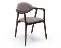 Chaise design avec accoudoirs bois teinte foncée et tissu chiné marron Chaise design avec accoudoirs bois teinte foncée et tissu chiné marron