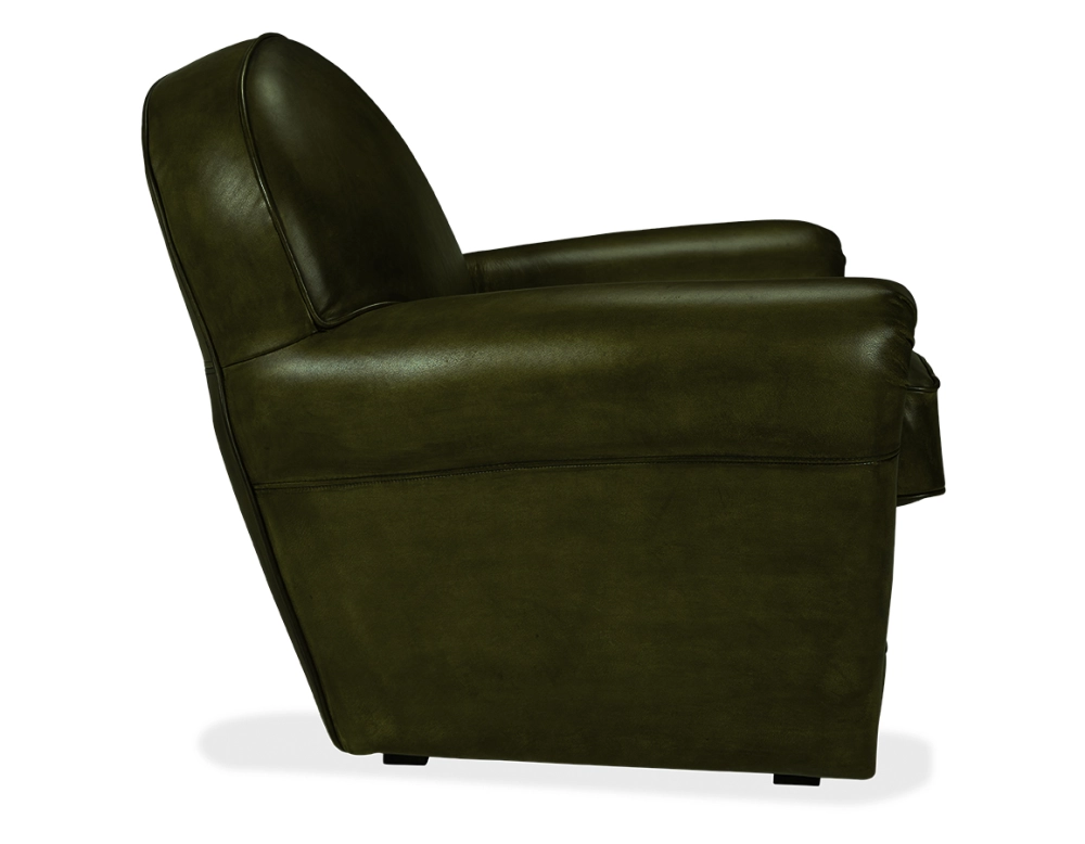 Fauteuil club cuir vert olive accoudoirs cloutés Fauteuil club cuir vert olive accoudoirs cloutés