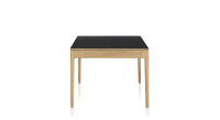 Table extensible en chêne et céramique allonges céramique avec bois teinte naturelle et plateau et allonges céramique noire unie 140x90 cm