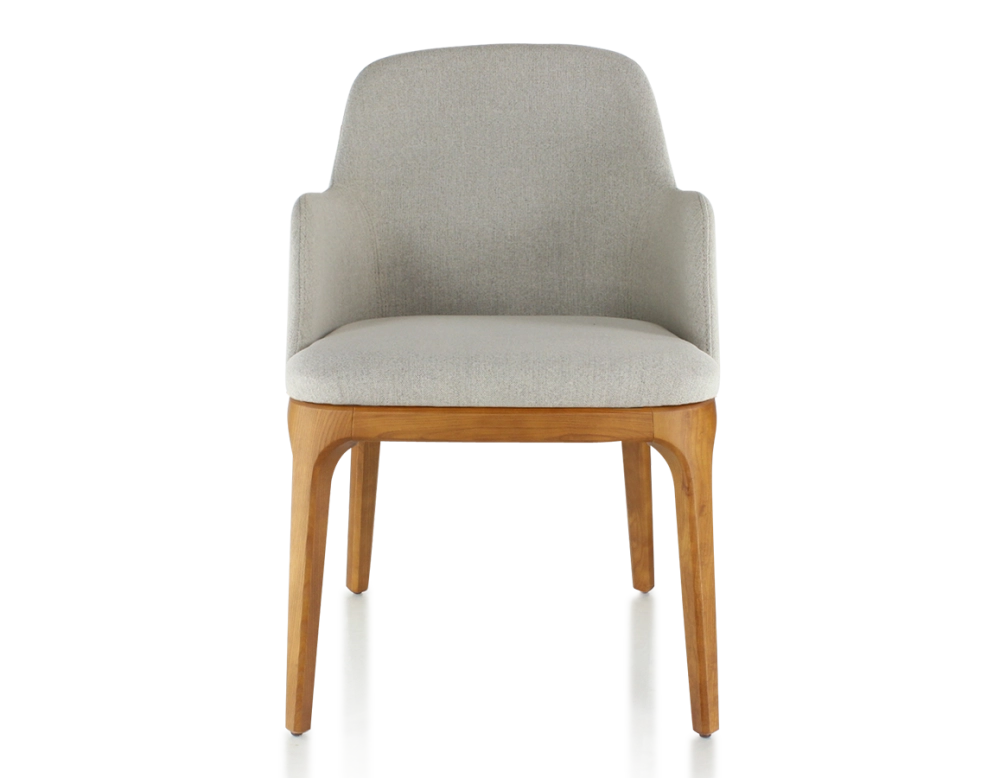 Chaise design avec accoudoirs bois teinte merisier et tissu beige naturel Chaise design avec accoudoirs bois teinte merisier et tissu beige naturel