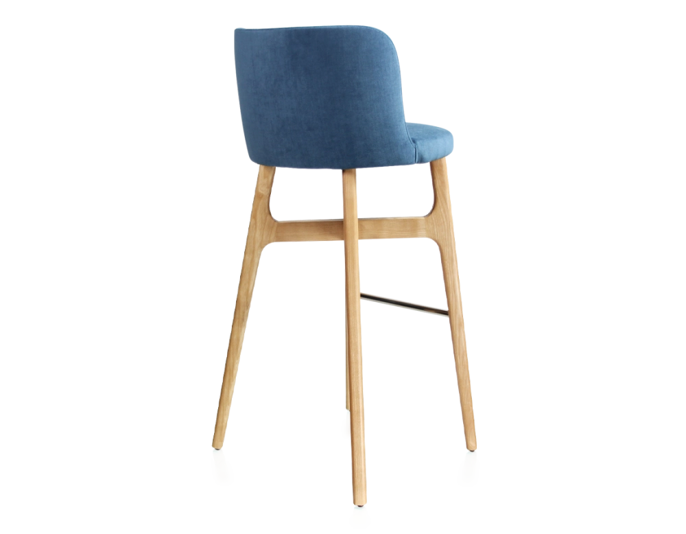 Bar stool h80 cm natural stained wood, blue jeans fabric seat Bar stool h80 cm natural stained wood, blue jeans fabric seat