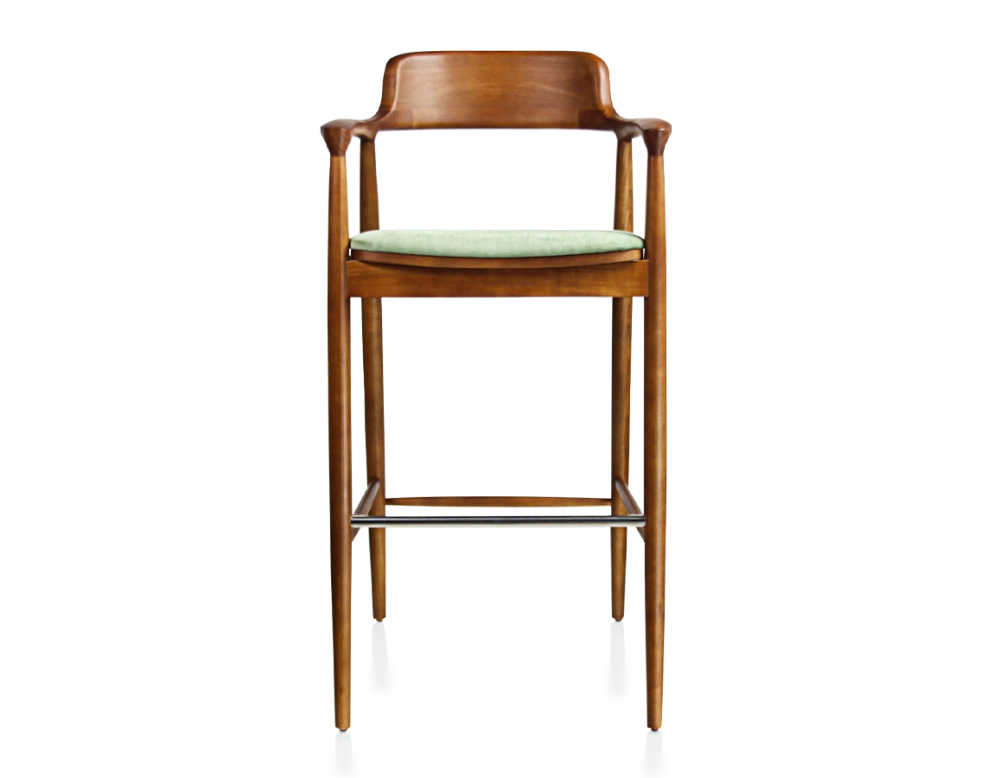 Bar stool h80 cm cherry-stained wood green fabric seat Bar stool h80 cm cherry-stained wood green fabric seat