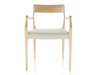Chaise scandivave avec accoudoirs bois teinte naturelle assise tissu beige naturel