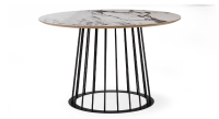 Round dining table in oak and ceramic. black metal base and white marble-effect ceramic top m3 120x120 Round dining table in oak and ceramic. black metal base and white marble-effect ceramic top m3 120x120