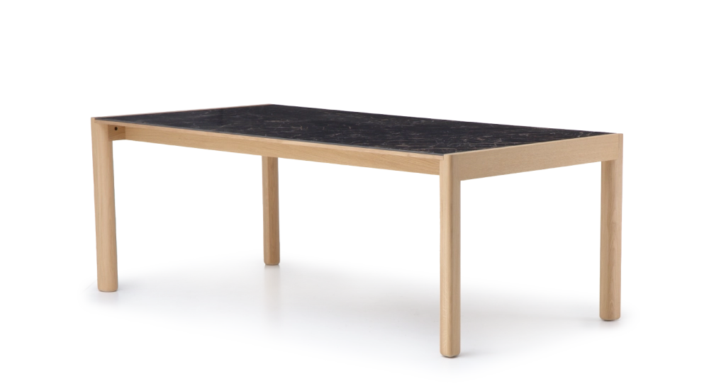 Extending table for 8 to 14 people in oak and ceramic with ceramic extensions natural wood finish and black marble-effect ceramic m2 210x100 cm Extending table for 8 to 14 people in oak and ceramic with ceramic extensions natural wood finish and black marble-effect ceramic m2 210x100 cm