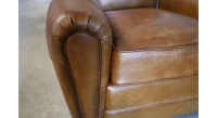 Leather club armchair dark brown studded armrests
