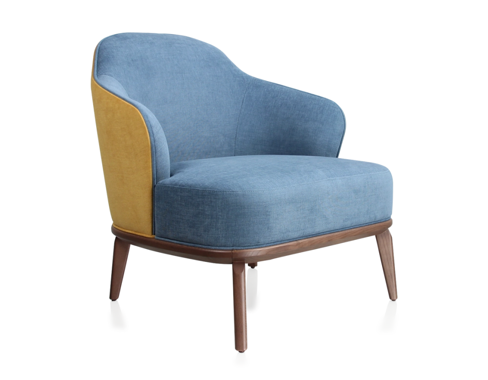 Fauteuil design tissu jaune et bleu jean Fauteuil design tissu jaune et bleu jean