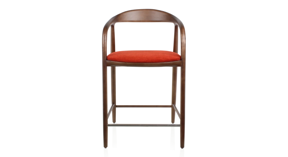 Taburete de bar H60 cm madera en tono marrón oscuro y tejido naranja quemado