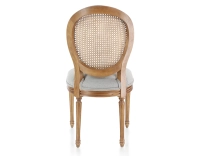Chaise ancienne style Louis XVI bois teinte ancienne dossier canné assise tissu gris clair Chaise ancienne style Louis XVI bois teinte ancienne dossier canné assise tissu gris clair