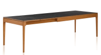 Table extensible en chêne et céramique 6 à 10 personnes allonges céramique avec bois teinte merisier et plateau et allonges céramique effet ardoise 140x90 cm