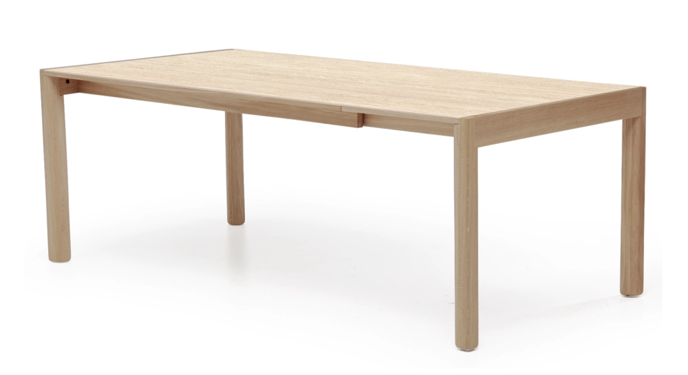 Extending table for 8 to 12 people in oak and ceramic with ceramic extensions natural wood finish and ceramic travertine stone effect 180x100 cm Extending table for 8 to 12 people in oak and ceramic with ceramic extensions natural wood finish and ceramic travertine stone effect 180x100 cm